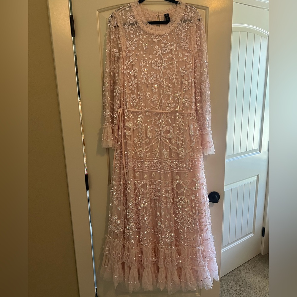 Needle & Thread Celia Long Sleeve Ankle Gown in Pink - Picture 3 of 8